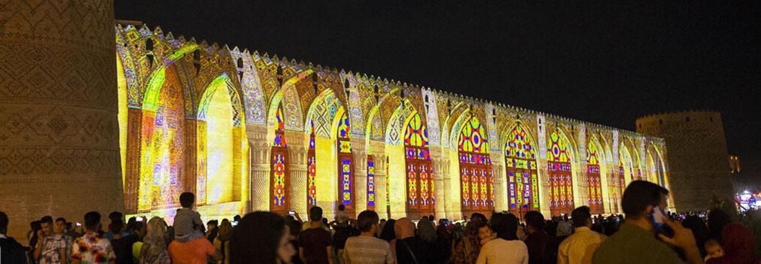 نورپردازی سه بعدی در ارگ کریمخانی شیراز ، مسجد صورتی و تخت جمشید بر دیوارهای ارگ کریمخانی نقش بستند