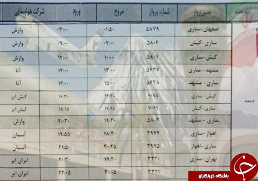 پرواز های جمعه 24 آبان ماه فرودگاه های مازندران
