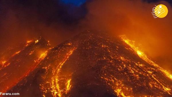 (تصاویر) سرازیر شدن مواد مذاب از آتشفشان اتنا